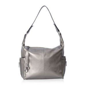 Hobo style bag in pewter metalic faux leather.
